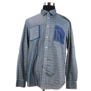 INC Gray Blue White Stripe Long Sleeve Button Mens XL Shirt